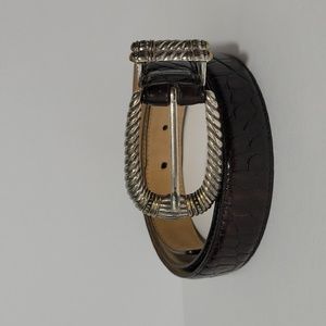 Fossil Brown Croc Embossed Cowhide Leather Western Belt Size L/34